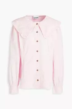 Рубашка из хлопкового поплина с оборками GANNI, розовый