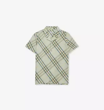 Рубашка из хлопкового поплина с принтом в клетку и короткими рукавами для детей 8–14 лет Burberry, цвет breeze ip check