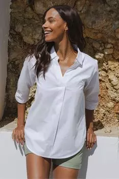 Рубашка из хлопкового поплина с V-образным вырезом Threadbare, белый