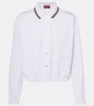 Рубашка из хлопкового поплина с веб-полоской Gucci, White/Mix
