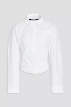 Рубашка из хлопкового поплина с вырезом цвета морской волны JACQUEMUS, белый
