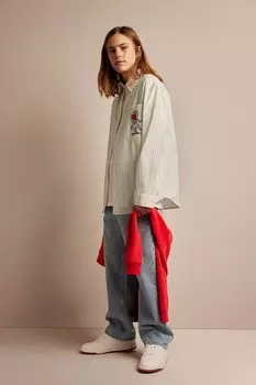 Рубашка из хлопкового поплина с вышитым мотивом H&M, белый