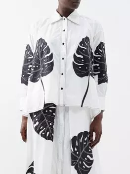 Рубашка из хлопкового поплина с вышивкой в виде листьев Lovebirds, белый