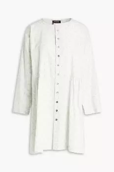 Рубашка из хлопкового поплина со сборками и цветочным принтом ESKANDAR, слоновая кость