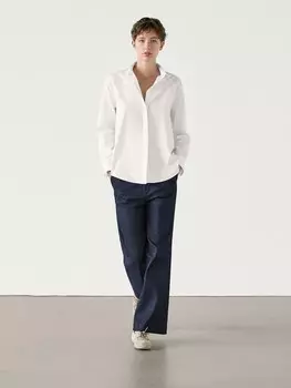 Рубашка из хлопкового поплина со скрытыми пуговицами Massimo Dutti, белый