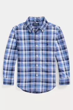 Рубашка из хлопкового поплина в клетку для мальчика Polo Ralph Lauren, синий