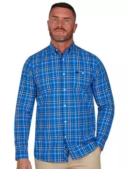 Рубашка из хлопкового поплина в крупную клетку с принтом Raging Bull, средний синий