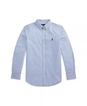 Рубашка из хлопкового поплина в полоску для больших мальчиков Polo Ralph Lauren, синий