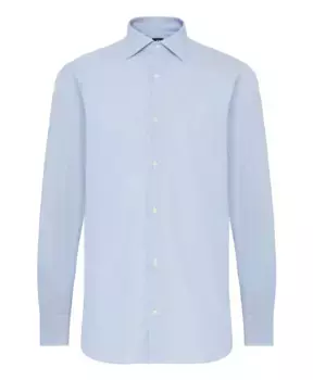 Рубашка из хлопкового поплина в полоску приталенного кроя Boggi Milano, синий