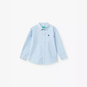 Рубашка из хлопкового поплина в полоску с вышитым логотипом 18 месяцев-6 лет Benetton, мультиколор