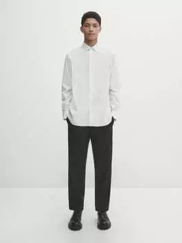 Рубашка из хлопкового поплина в полоску стандартного кроя Massimo Dutti, белый