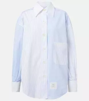 Рубашка из хлопкового поплина в тонкую полоску Thom Browne, светло-синий