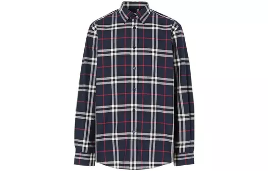 Рубашка из хлопкового поплина в винтажную клетку Burberry, темно-синий