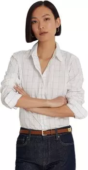 Рубашка из хлопкового сукна с оконным стеклом LAUREN Ralph Lauren, цвет White/Blue