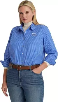 Рубашка из хлопкового сукна в полоску больших размеров LAUREN Ralph Lauren, цвет Blue/White