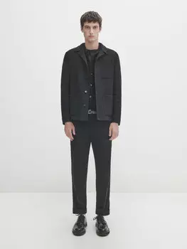 Рубашка из хлопкового трикотажа с пуговицами Massimo Dutti, черный