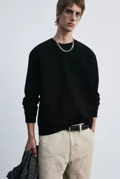 Рубашка из хлопкового трикотажа свободного кроя. H&M, черный