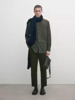 Рубашка из хлопкового твила приталенного кроя в полоску Massimo Dutti, хаки