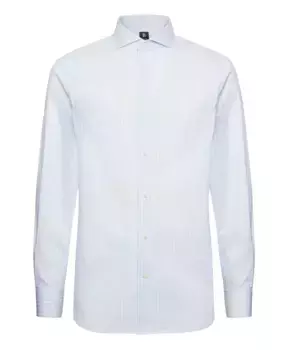 Рубашка из хлопкового твила приталенного кроя в полоску Boggi Milano, синий