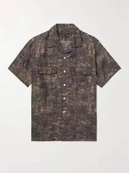 Рубашка из хлопкового твила с принтом и трансформируемым воротником BEAMS PLUS, коричневый