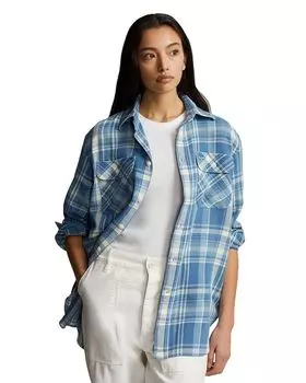 Рубашка из хлопкового твила в клетку от Ralph Lauren, мультиколор