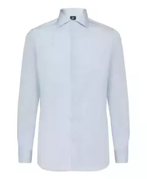 Рубашка из хлопкового твила в полоску стандартной посадки без глажки Ultimate Boggi Milano, синий