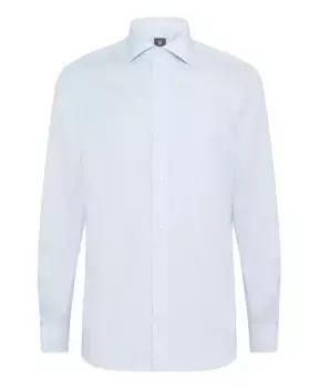 Рубашка из хлопкового твила в полоску Ultimate без утюга приталенного кроя Boggi Milano, синий