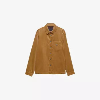 Рубашка из хлопкового вельвета с логотипом и длинными рукавами Prada, желтый
