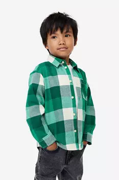 Рубашка из хлопковой фланели H&M, зеленый