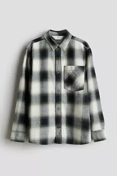 Рубашка из хлопковой фланели H&M, зеленый