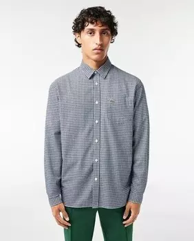 Рубашка из хлопковой фланели в клетку Lacoste, темно-синий