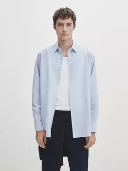 Рубашка из хлопковой полоски стандартного кроя из сирсакера Massimo Dutti, небесно-синий