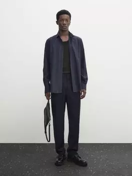 Рубашка из хлопковой полоски узлого кроя soft wash Massimo Dutti, темно-синий