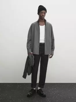 Рубашка из хлопковой полоски узлого кроя soft wash Massimo Dutti, серый
