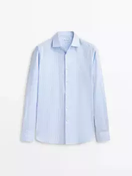 Рубашка из хлопковой саржи в полоску Massimo Dutti, синий