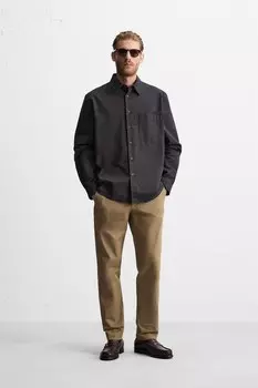 Рубашка из хлопковой саржи ZARA, серый