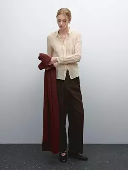 Рубашка из хлопковой смеси с фактурной отделкой Massimo Dutti, бежевый