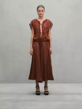 Рубашка из хлопковой смеси с завязками - студия Massimo Dutti, коричневый