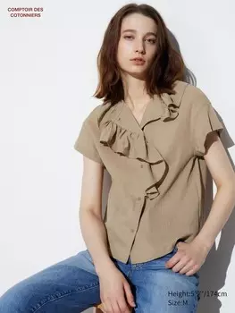 Рубашка из хлопковой ткани Uniqlo, цвет 33 хаки
