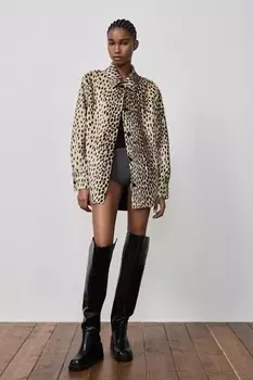 Рубашка из искусственного меха с животным принтом ZARA, цвет leopard