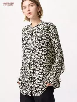 Рубашка из искусственного шелка с воротником-стойкой Uniqlo, синий