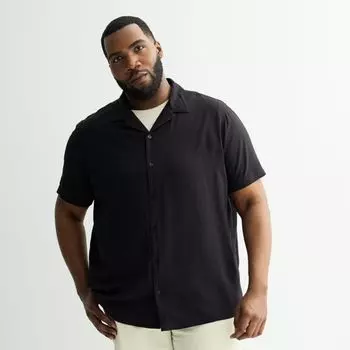 Рубашка из искусственного вискозы с короткими рукавами и воротником-стойкой для больших и высоких Apt. 9, черный