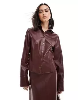 Рубашка из искусственной кожи бордового цвета ASOS DESIGN