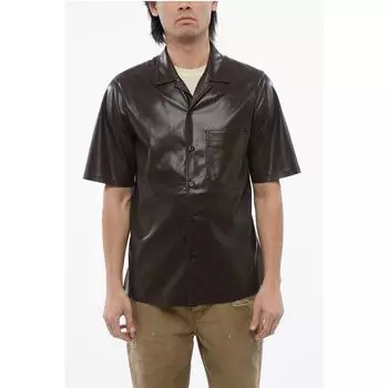 Рубашка из искусственной кожи с короткими рукавами Nanushka, Brown