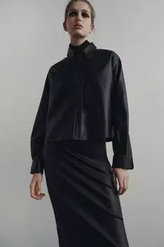 Рубашка из искусственной кожи ZARA, черный