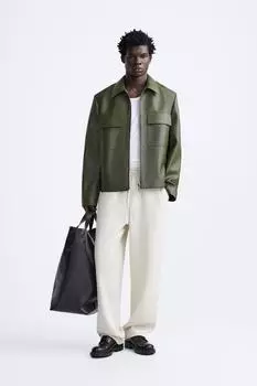 Рубашка из искусственной кожи ZARA, зеленый