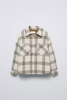 Рубашка из искусственной овчины в клетку ZARA, экрю