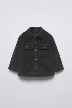 Рубашка из искусственной овчины ZARA, антрацитовый серый