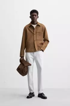 Рубашка из искусственной замши ZARA, цвет leather