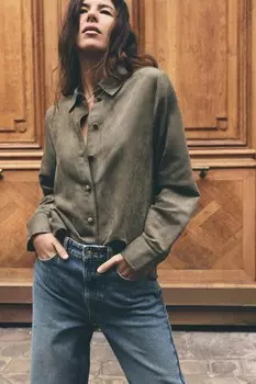 Рубашка из искусственной замши ZARA, хаки